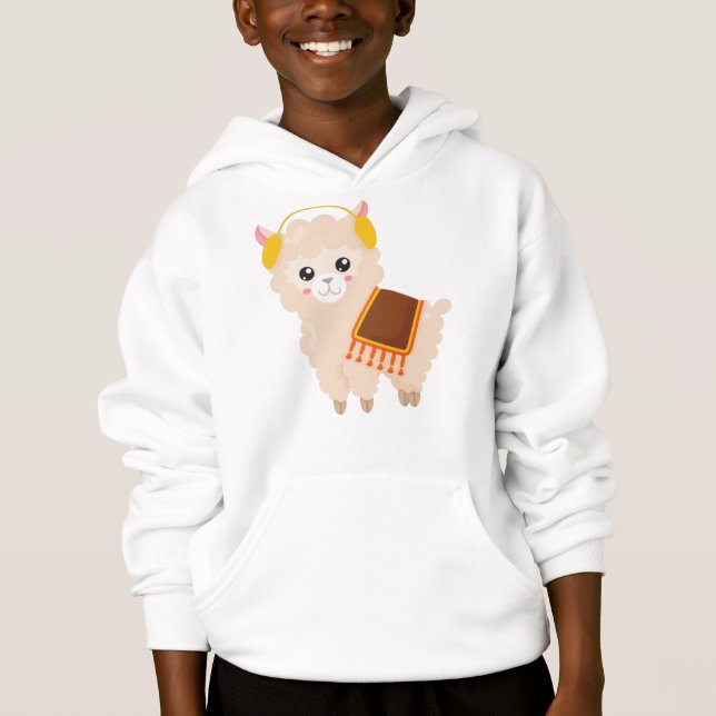 Hösten Llama, Cute Llama, Cute Alpaca, Ear Muffs T Shirt (Framsida)