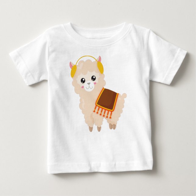 Hösten Llama, Cute Llama, Cute Alpaca, Ear Muffs T Shirt (Framsida)