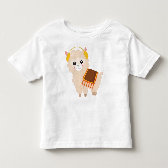 Hösten Llama, Cute Llama, Cute Alpaca, Ear Muffs T Shirt (Framsida)