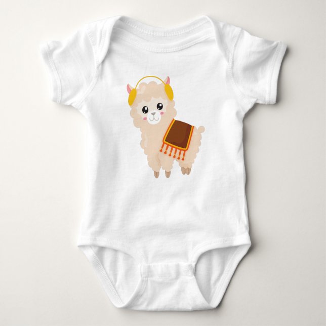 Hösten Llama, Cute Llama, Cute Alpaca, Ear Muffs T Shirt (Framsida)