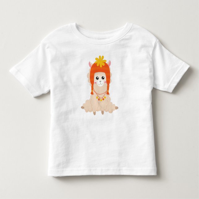 Hösten Llama, Cute Llama, Llama with Hat, Alpaca T Shirt (Framsida)