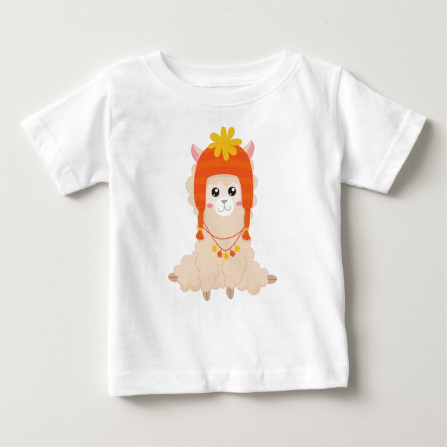 Hösten Llama, Cute Llama, Llama with Hat, Alpaca T Shirt (Framsida)