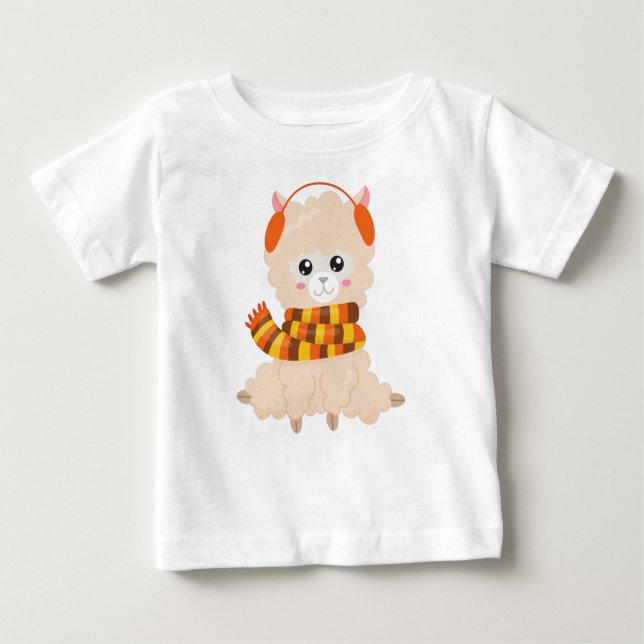 Hösten Llama, Cute Llama, Llama with Scarf, Alpaca T Shirt (Framsida)