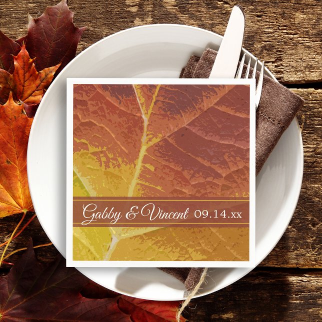 Hösten Löv Bröllop Pappersservett (Set your seasonal Fall table with the natural Shades of Autumn Leaf Disposable Napkin)