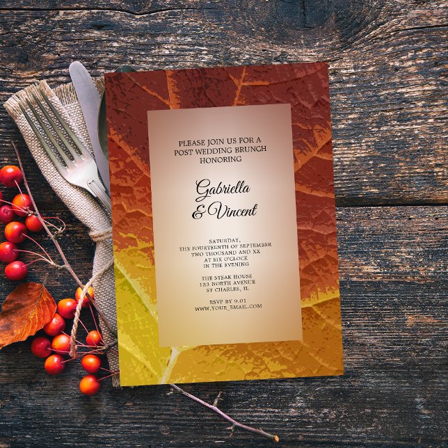Hösten Löv efter Bröllop Brunch Inbjudningar (Set a seasonal Fall tone for your post wedding brunch with this Shades of Autumn Leaf Invitation.)