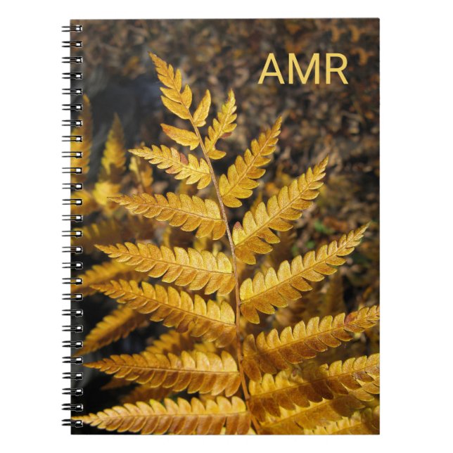 Hösten Löv Golden Fern Photo med Monogram Anteckningsbok (Framsidan)