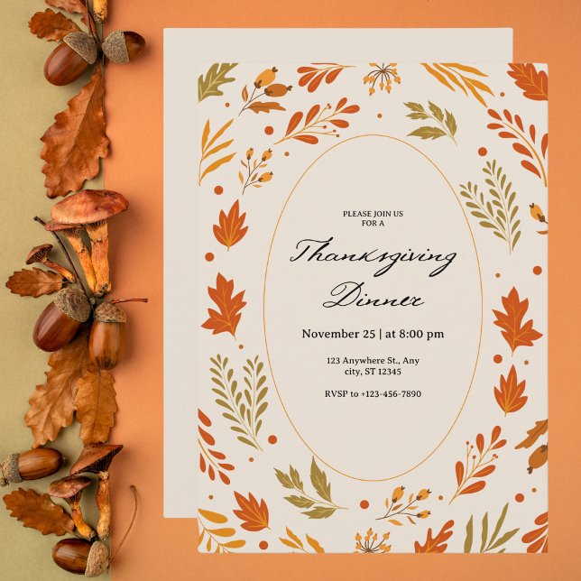 Hösten Löv Mönster Thanksgiving Middag Inbjudningar (Skapare uppladdad)