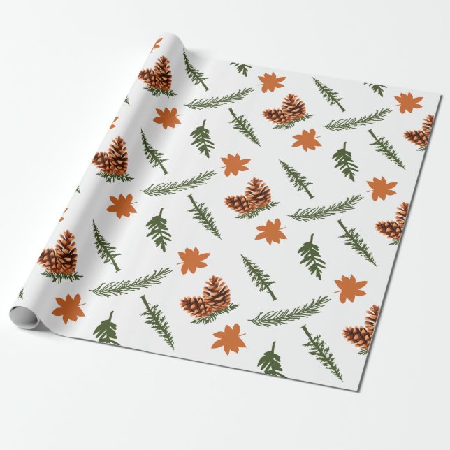 Hösten Löv och Pinecone Sömlös Wrapping Papper Presentpapper (Utrullad)