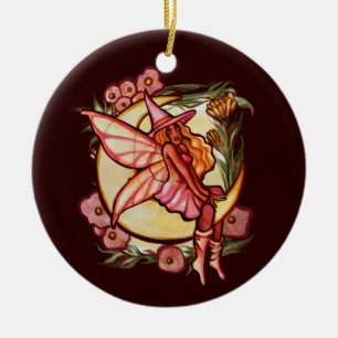 Hösten Måne Fairy Witch Fall Älvors Julgransprydnad Keramik
