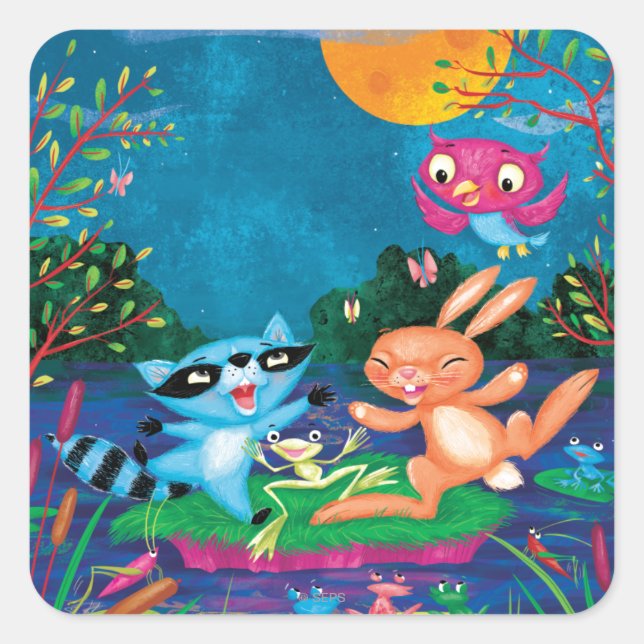 Hösten Måne Fyrkantigt Klistermärke (Framsida)