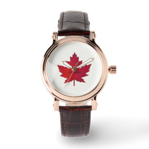 Hösten Maple löv Canada Leather Watch Armbandsur
