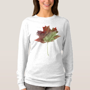Hösten Maple Löv Watercolor Burgundy T Shirt