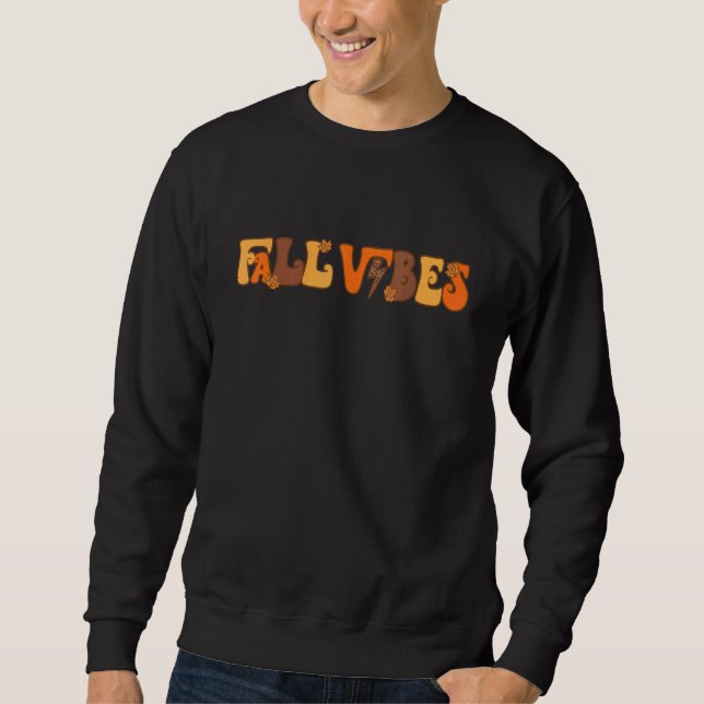 Hösten mellan Retro Groovy Fall Vibes Pumpkin Spic Lång Ärmad Tröja (Framsida)