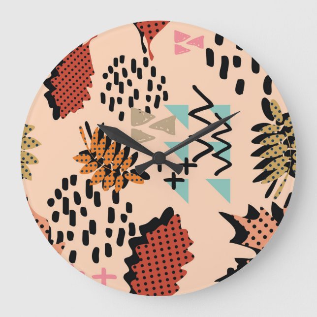 Hösten Memphis: Geometric Löv Mönster Stor Klocka (Framsida)