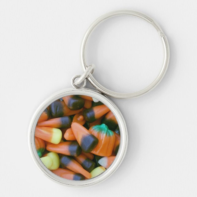 Hösten MIx Candy corn Rund Silverfärgad Nyckelring (Framsidan)