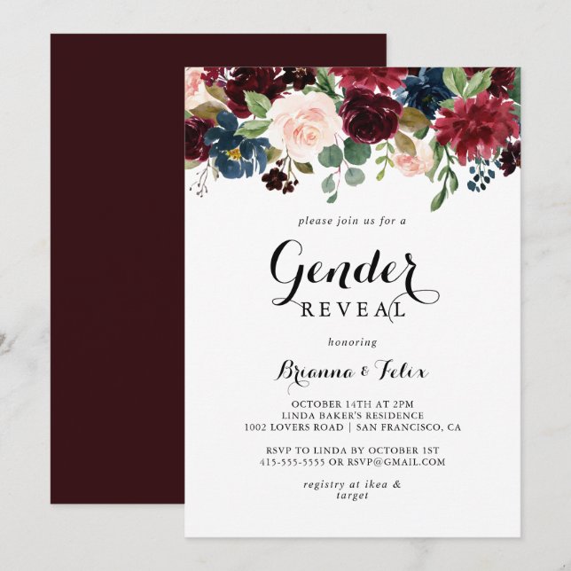 Hösten Modern Calligraphy Gender Reveal Party Inbjudningar (Fram/baksida)