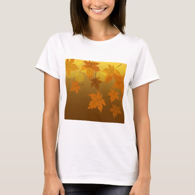 Hösten mönster med fallande löv och bål t shirt (Framsida)