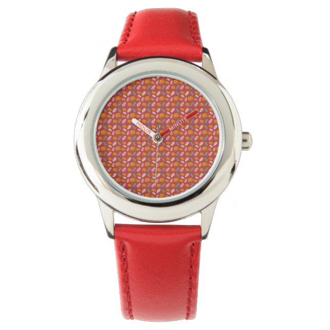 Hösten Mönster Red Orange Stainless Steel Watch Armbandsur (Framsida)