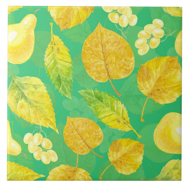 Hösten mönster, vattenfärg kakelplatta (Framsidan)