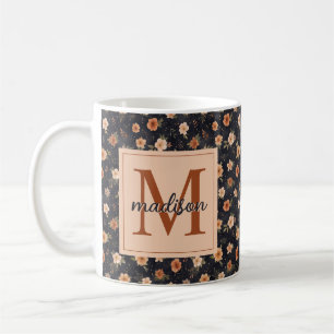 Hösten Mörk Moody Terracotta Blommigt Monogram Nam Kaffemugg