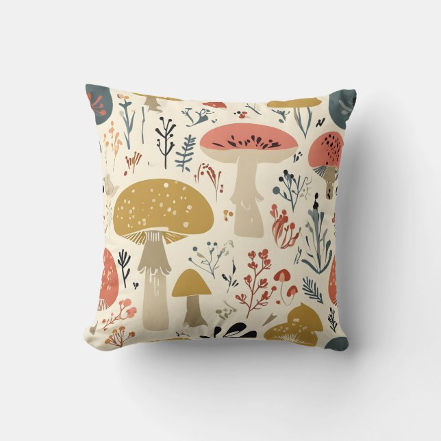 Hösten Mushroom & Botanical Mönster Pillow Kudde (Framsida)