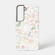 Hösten Mysigt Doodle Mönster - Fall Pumpkins, Löv