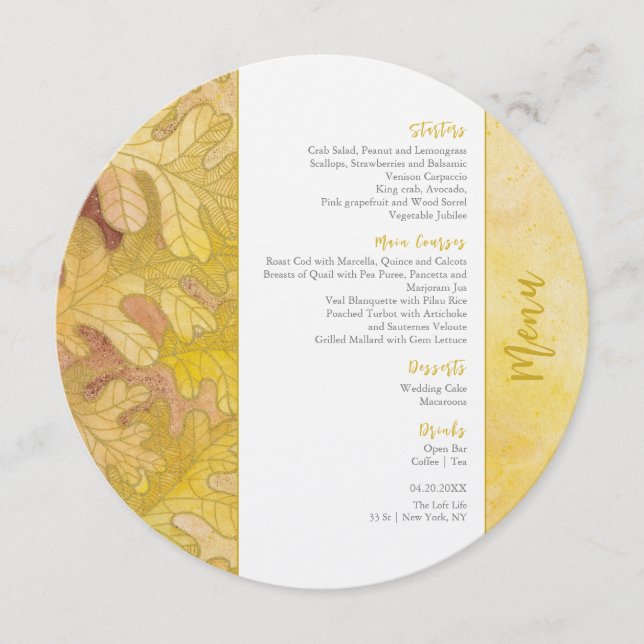 Hösten Oak Löv Bröllop Circle Menu Meny (Framsida)