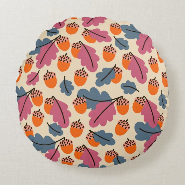 Hösten Oak: Löv och Mönster Rund Kudde (Framsidan)