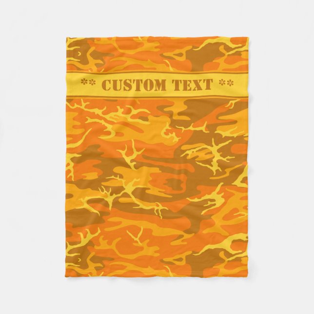 Hösten Orange Camo w/ Anpassningsbar Text Fleecefilt (Framsidan)