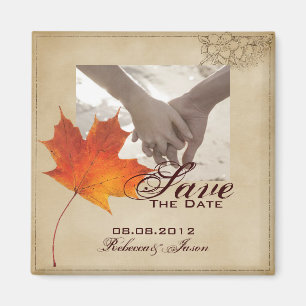 Hösten Orange Höst löv Bröllop spara datum Magnet