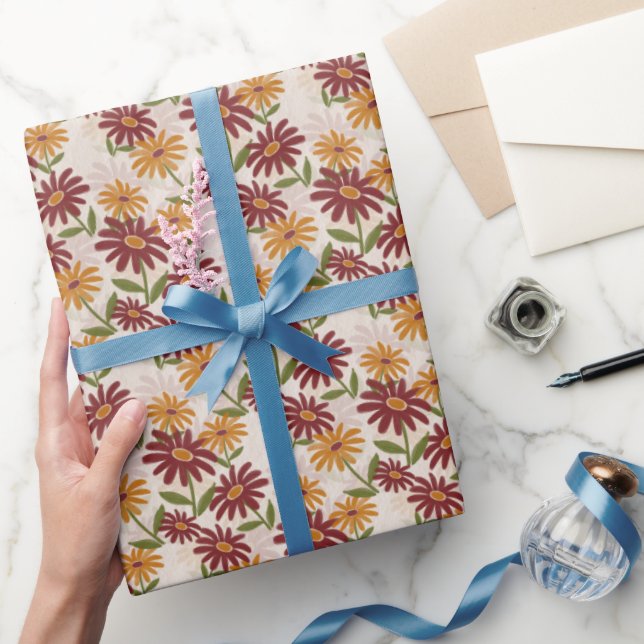 Hösten Orange och Maroon Flowers Gift Presentpapper (Gifting)