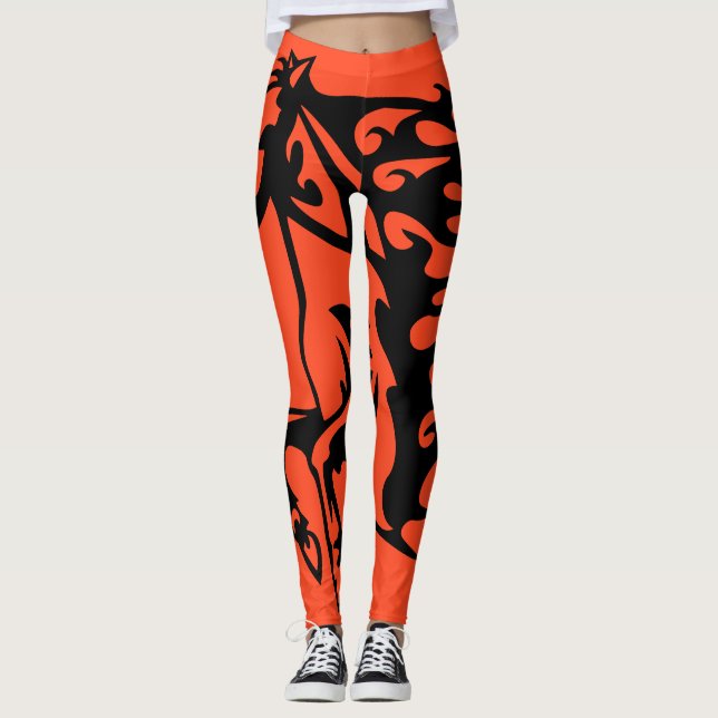 Hösten Orange Pony Horse Bronco Steed Lineart Leggings (Framsida)