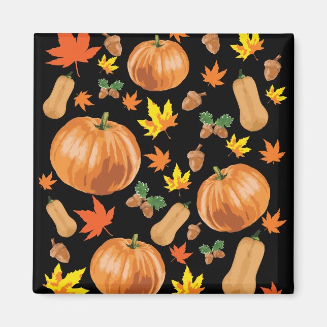 Hösten Orange Pumpkin Fall Mönster Magnet (Framsidan)