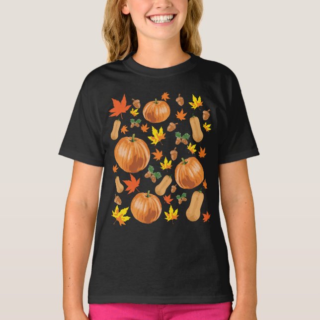 Hösten Orange Pumpkin Fall Mönster T Shirt (Framsida)