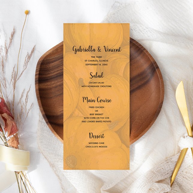 Hösten Orange Pumpkins Bröllop Menu Meny (Skapare uppladdad)