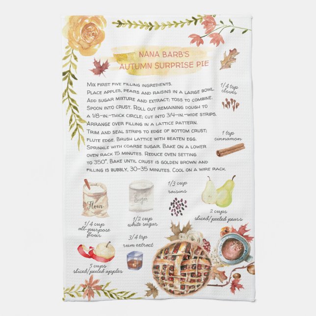 Hösten Paj | Watercolor Recipe Heirloom Kökshandduk (Vertikal)