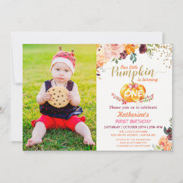 Hösten Pumpkin Baby Birthday med Kids Photo Inbjudningar