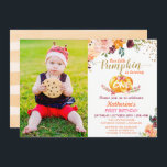 Hösten Pumpkin Baby Birthday med Kids Photo Inbjudningar<br><div class="desc">Hösten Blommigt Pumpkin Baby Birthday med barnfotoinbjudan. (1) Om du vill göra ytterligare anpassningar klickar du på länken "anpassa ytterligare" och användor verktyg som är utformat för att ändra mallen. (2) Om du föredrar Avsluta /projektionsyta kan du överväga att välja Papper projektionsyta. (3) Kontakta mig om du behöver hjälp eller...</div>