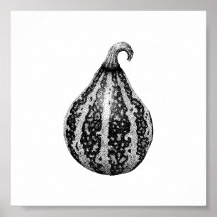 Hösten Pumpkin Bläck Stipple Teckning Poster
