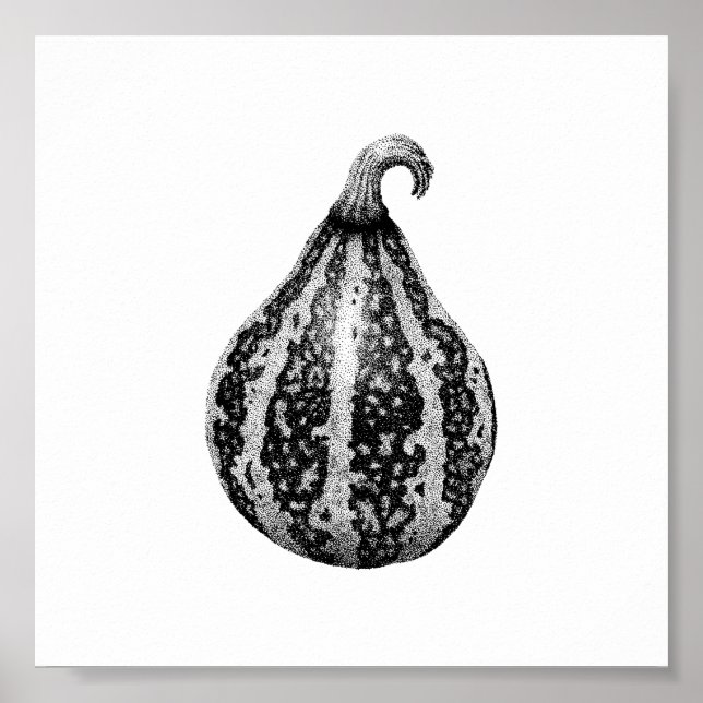 Hösten Pumpkin Bläck Stipple Teckning Poster (Framsidan)