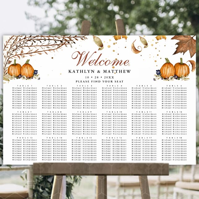 Hösten Pumpkin Botanical Bröllop 18 Bord Seating Poster (Skapare uppladdad)