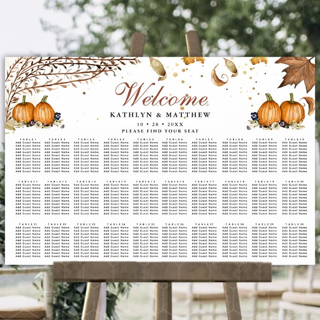 Hösten Pumpkin Botanical Bröllop 30 Bord Poster (Skapare uppladdad)
