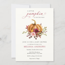 Hösten Pumpkin Burgundy Foliage Baby Shower Inbjudningar