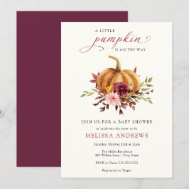 Hösten Pumpkin Burgundy Foliage Baby Shower Invita Inbjudningar