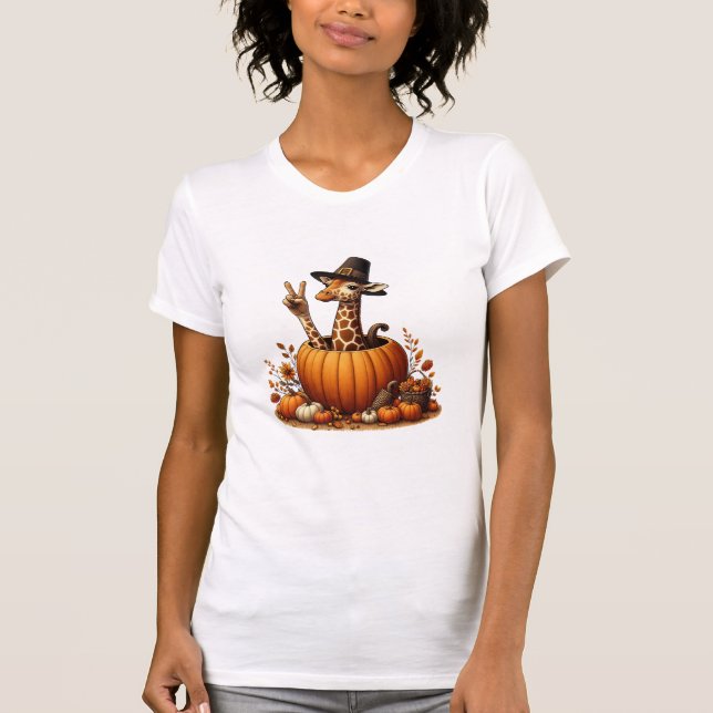 Hösten Pumpkin Fall Giraffe Thanksgiving Womens Me T Shirt (Framsida)