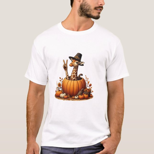 Hösten Pumpkin Fall Giraffe Thanksgiving Womens Me T Shirt (Framsida)