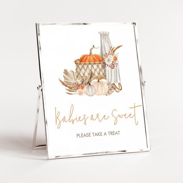 Hösten Pumpkin Fall i Kärlek i Spädbarn är Sweet Poster (Boho Orange Pumpkin Baby Shower Babies are Sweet Sign)