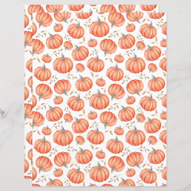 Hösten Pumpkin Halloween Scrapbook Papper i White (Fram/baksida)