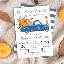 Hösten Pumpkin Löv Blue Lastbil Fall Birthday Inbjudningar