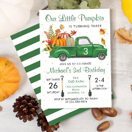 Hösten Pumpkin Löv Grönt Lastbil Fall Birthday in Inbjudningar